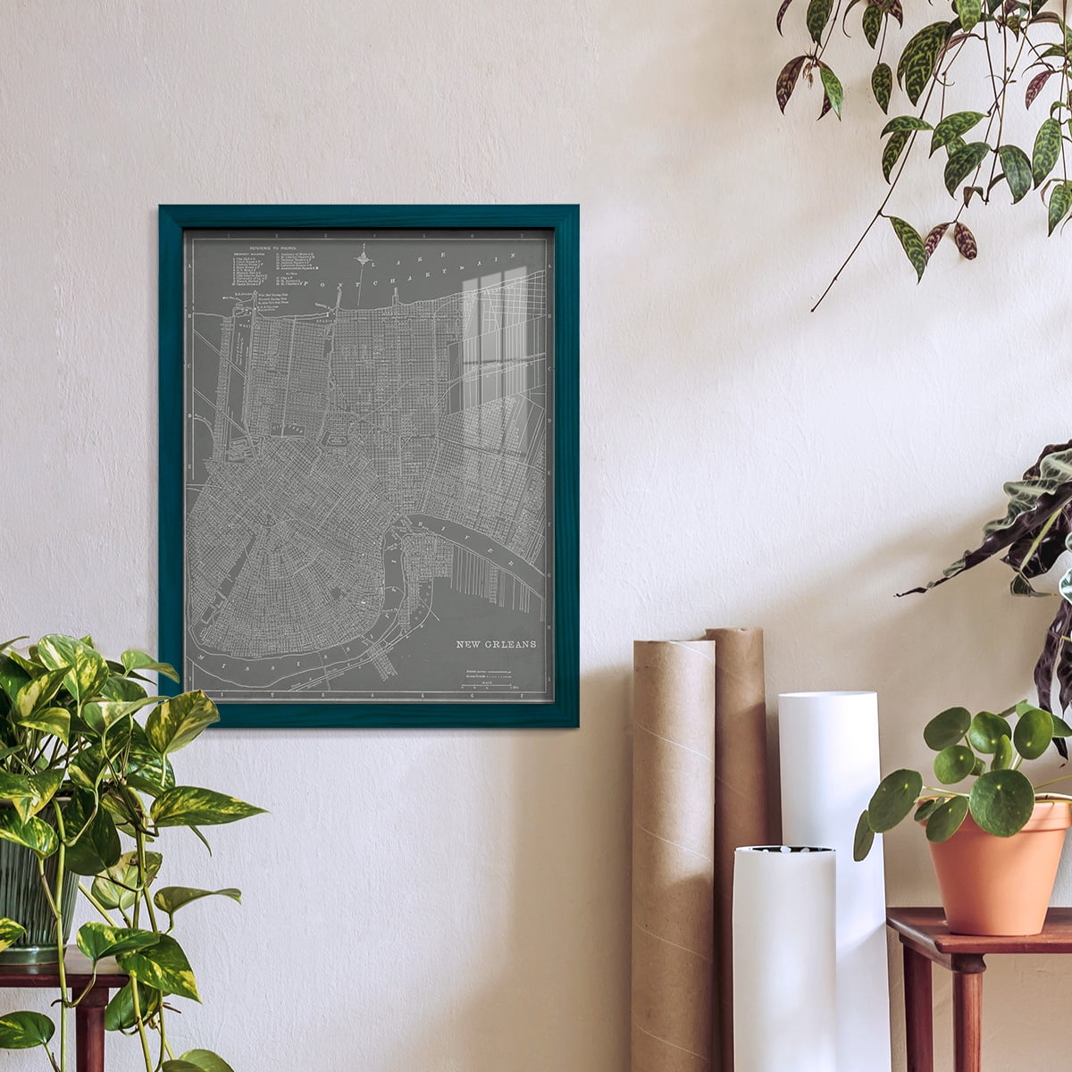 City Map of New Orleans -Framed Print w/glass-Ocean Blue