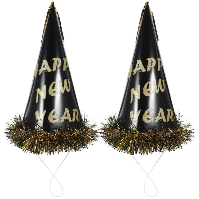 ADDHAT 2Ud Gorro Para Fiesta Año Nuevo En Negro Con Borlas Doradas Y Material