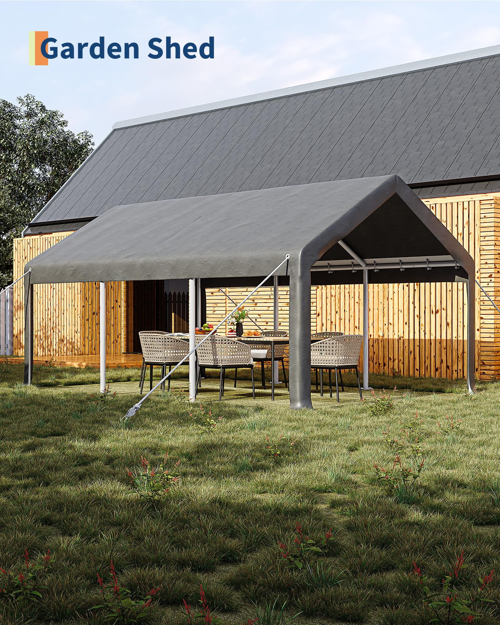 Luku Heavy Duty 12x20 FT Portable Carport, 200g PE Canopy, Galvanized Steel Frame, Zippered Roll-Up Doors & Vent Mesh Windows, All-Weather Outdoor Garage for Pickups, Boats, Equipment