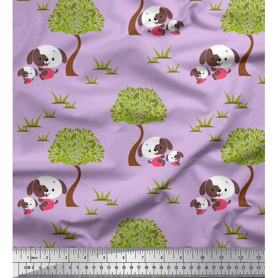 Soimoi Cotton Duck Fabric Tree & Dog Kids Fabric Prints by Yard 56 Inch Wide