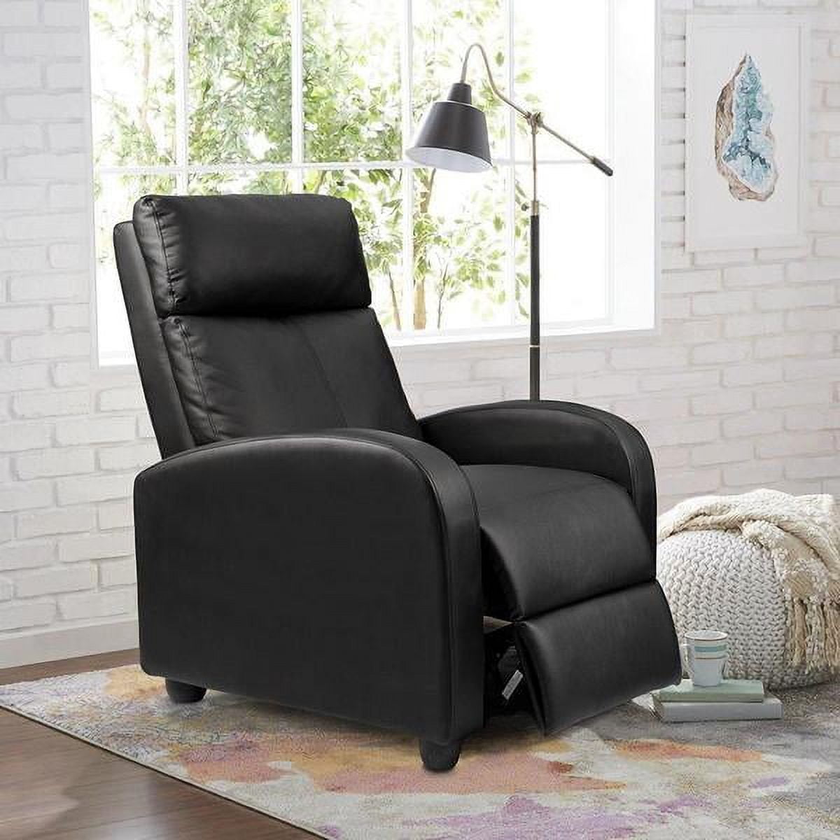 Walnew Single Recliner Thick Padded Push Back Recliner with Faux Leather, Black