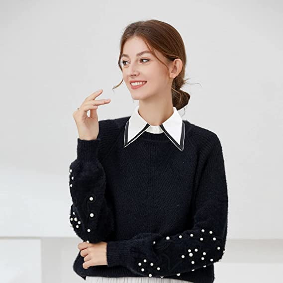 CHEMISE À COL Amovible En Denim Pour Femmes Élégante Demi-Chemisier