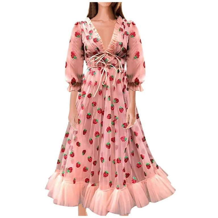 Strawberry print top dress womens