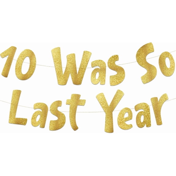 11th Birthday Gold Glitter Banner - Happy 11th Birthday Party Decorations, Supplies and Favors - 11th Wedding Anniversary Decorations