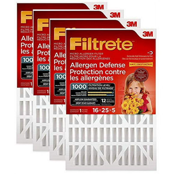 Filtrete 16x25x5 Furnace Filter, MPR 1000, MERV 11, Allergen Defense 12-Month Deep Pleated 5-Inch Air Filters, 4 Filters