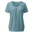 thumbnail image 6 of Gbsyewxs Womens Tops Crew Neck Short Sleeve Ruffle Solid Color Loose Summer T Shirts For Women Light Blue, 6 of 7