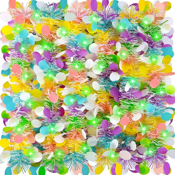 33FT Easter Tinsel Twist Garland with 100 LED String Lights Easter Metallic Fringe Garland Hanging Tinsel Decoration for Indoor Outdoor Decor Easter Party Supplies