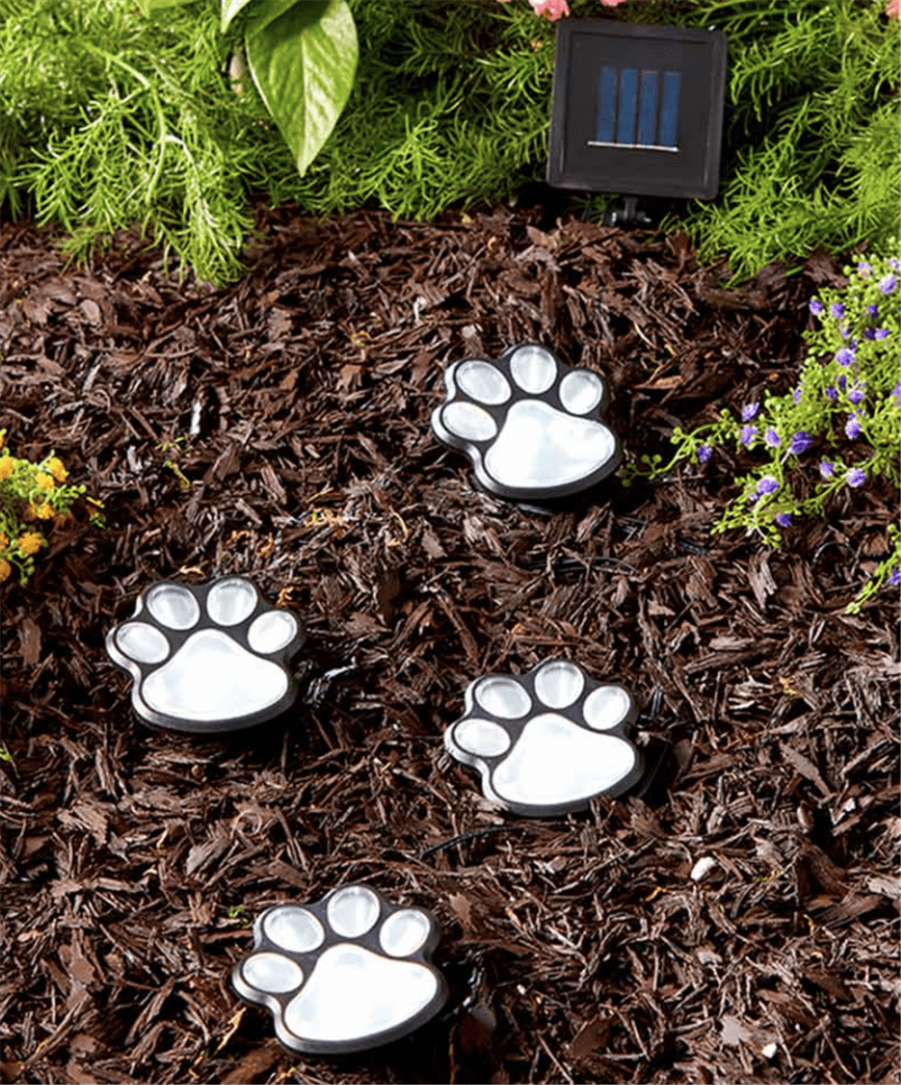 4 Solar Power Dog Cat Animal Paw Print Lights Garden Outdoor LED Path Way Lamps