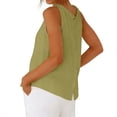 thumbnail image 2 of WHEANG Womens Solid Color Cotton Linen Sleeveless Top Back Button Reversible Blouse Summer Tank Tops Pleated Crewneck Casual Loose Blouses Business Work Shirts Size L Green 2026 Sales Under $5, 2 of 4