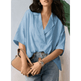 thumbnail image 4 of Blusa Informal Elegante para Mujer, de Negocios, de Corta, con Cuello en V y Tapeta, Camisa de Trabajo Azul L, 4 of 8