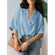 thumbnail image 4 of Blusa Informal Elegante para Mujer, de Negocios, de Corta, con Cuello en V y Tapeta, Camisa de Trabajo, Azul , Talla XL, 4 of 8