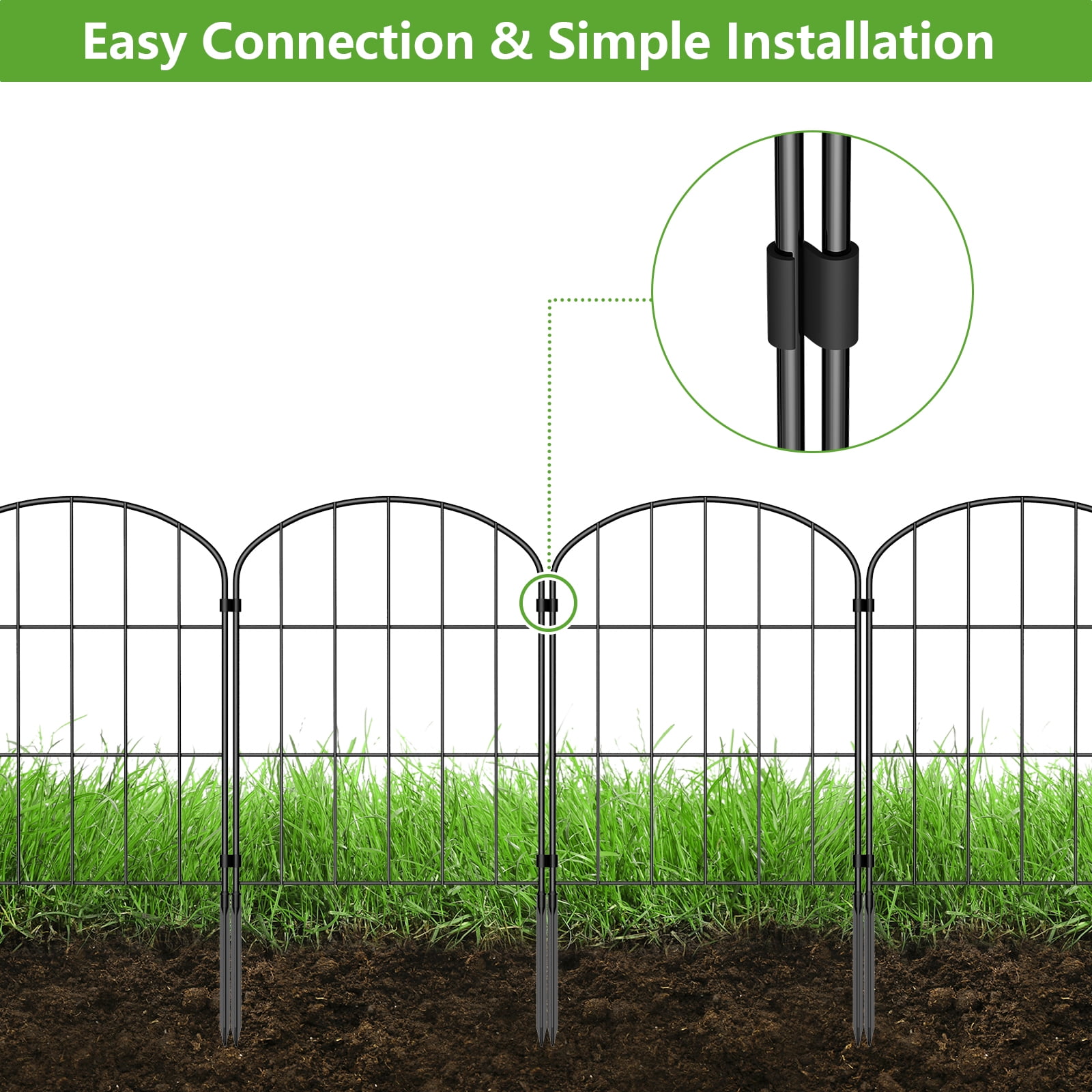 10-Pack Garden Fence 10.8ft Total Length, 22.3in脳12.6in Black Metal Decorative Animal Barrier for Yard Patio Flower Bed