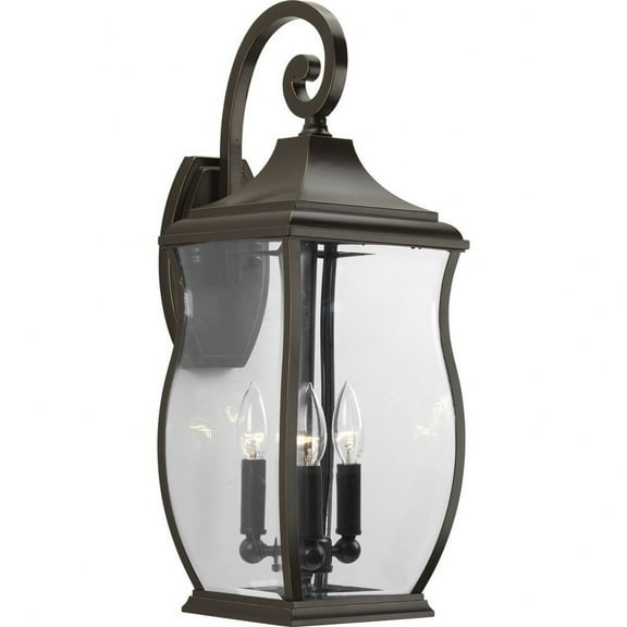 Progress Lighting Township 3-Light Outdoor Wall Lantern, Oil Rubbed Bronze, Clear Beveled Glass
