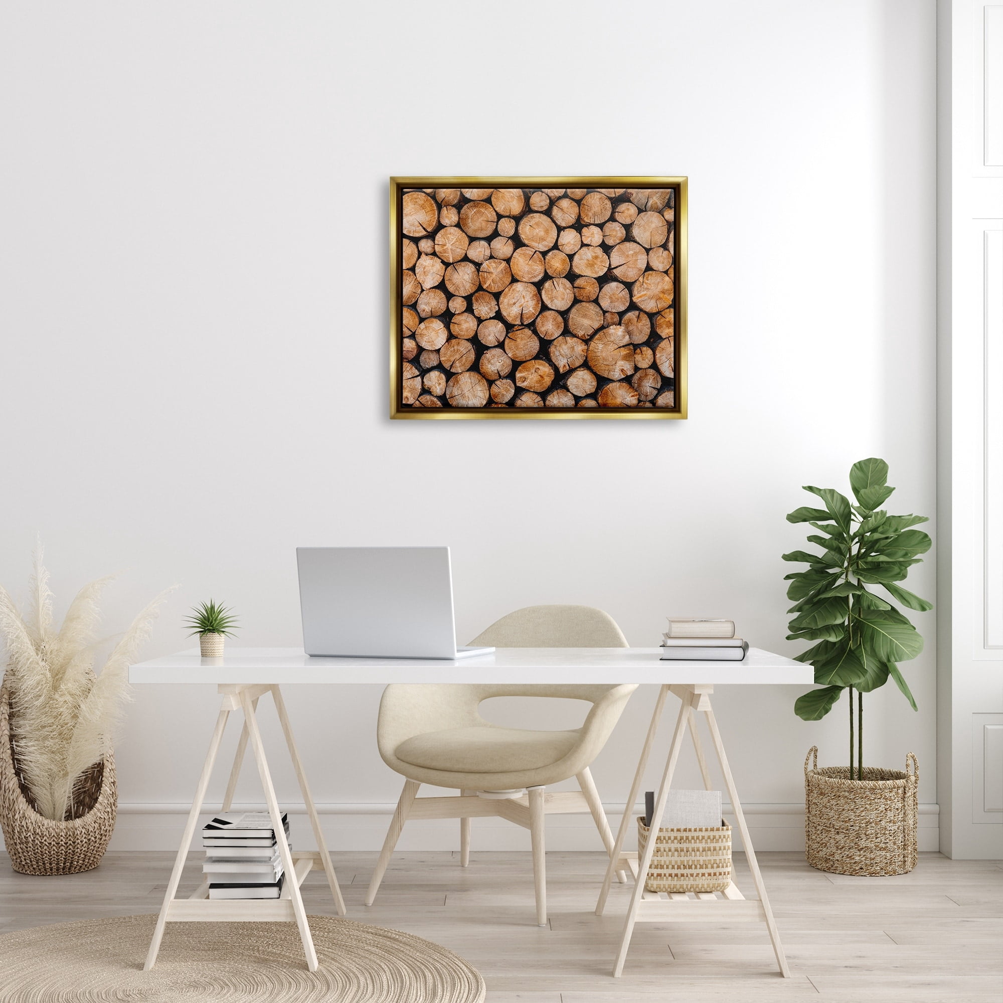 Stupell Industries Tree Logs Lumber Aerial View Modern Photography Photograph Metallic Gold Floating Framed Canvas Print Wall Art, Design by Jeff Poe Photography
