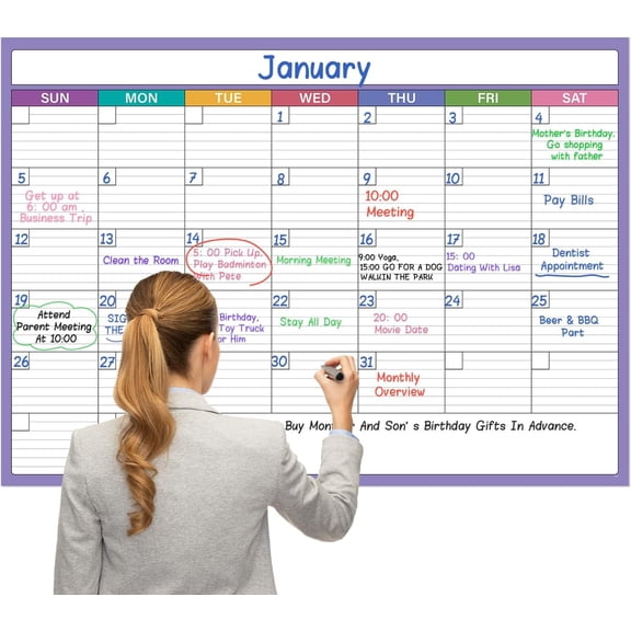 Large Dry Erase Calendar for Wall, Undated 1 Month Wall Calendar | 37 Writing Blocks, 10 Round Stickers, Erasable, Easy Clean, , Laminated, , for Office, 40" x 28"
