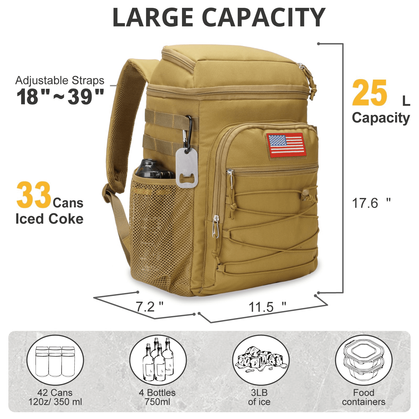 Backpack Cooler, 25L Cooler Backpack Insulated Leak-Proof, Heavy Duty Large Lunch Backpack, Waterproof Ice Chest Backpack for Men Women Adults Work Day trip Camping Beach Hiking Essential