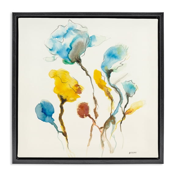 Stupell Industries Modern Watercolor Blooms Abstract Painting Black Floater Framed Canvas Art Print Wall Art, 18 x 18