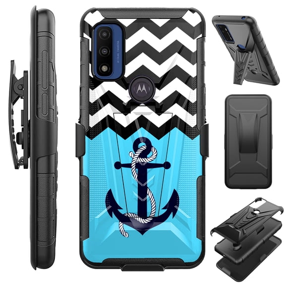 Compatible with Motorola Moto G Pure (2021) | Motorola Moto G Power (2022) Hybrid Luxguard Holster Phone Case Cover (Anchor Wave)