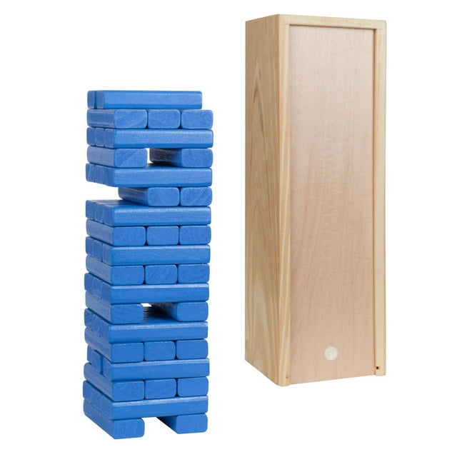 WE Games Wood Block Party Game that Tumbles - 12 in. Case - 54 Blue Blocks