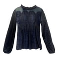 thumbnail image 3 of WCJM Wrinkle Free Collared Work Office Solid Blouses Corset Tops Women's Long Sleeve Velvet Trim Lace Blouse Elegant Flared Swing Tops Round Neck Blouse Casual Wear, 3 of 4