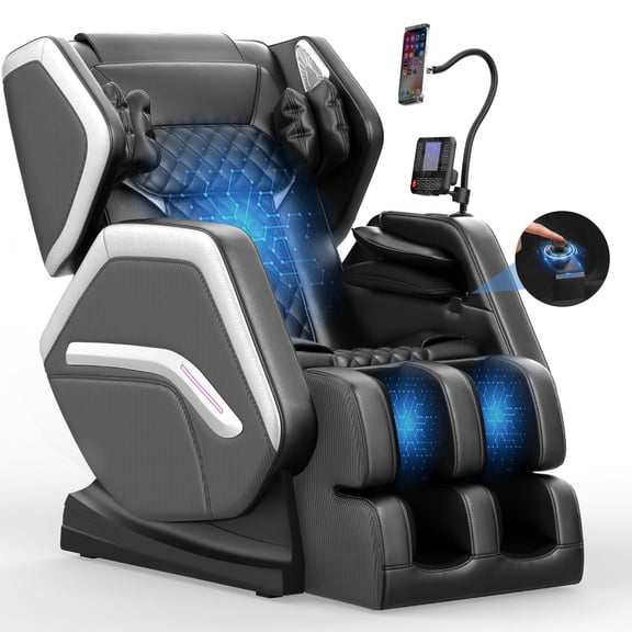 Full Body Zero Gravity Massage Chair with 10 Fixed Rollers, Soothing Heat, Deep-Kneading Foot Massager & Bluetooth Speakers,  Dark gray