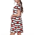 thumbnail image 2 of Disketp Ladybugs on Black and White Striped1 para Vestido de Manga Corta para Mujeres, Vestidos de Verano para Mujeres, Casual y Holgado para la Playa, 2 of 6