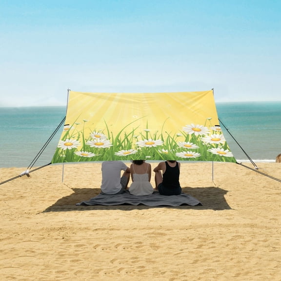 Beach Tent Beach Canopy 9.2x10.5Ft Beach Tent Sun Shelter Outdoor Canopy with Carry Bag for Camping, Backyard and Picnics Daisies and Sun Rays