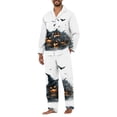 thumbnail image 2 of Dwelliawo Halloween Skull Print Pajamas Set Mens Pajamas Long Sleeve Loungewear Two-Piece Sleepwear Button-Down Pjs Set White XL, 2 of 4