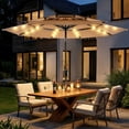 thumbnail image 3 of Patbrela 9ft 3-Tier Solar Patio Umbrella with LED Lights, Tilt Adjustment Outdoor Umbrella, Market Sun Shade for Beach, Backyard, Deck, Poolside, Beige, 3 of 11