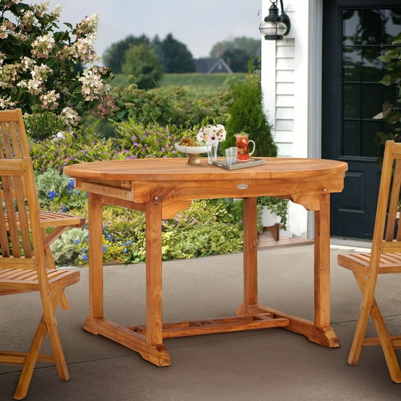 Teak Wood Orleans Round to Oval Outdor Patio Extension Dining Table, 71 inch, A-Grade Teak Wood