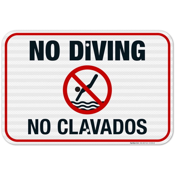 Bilingual No Diving Pool Sign, English Spanish,