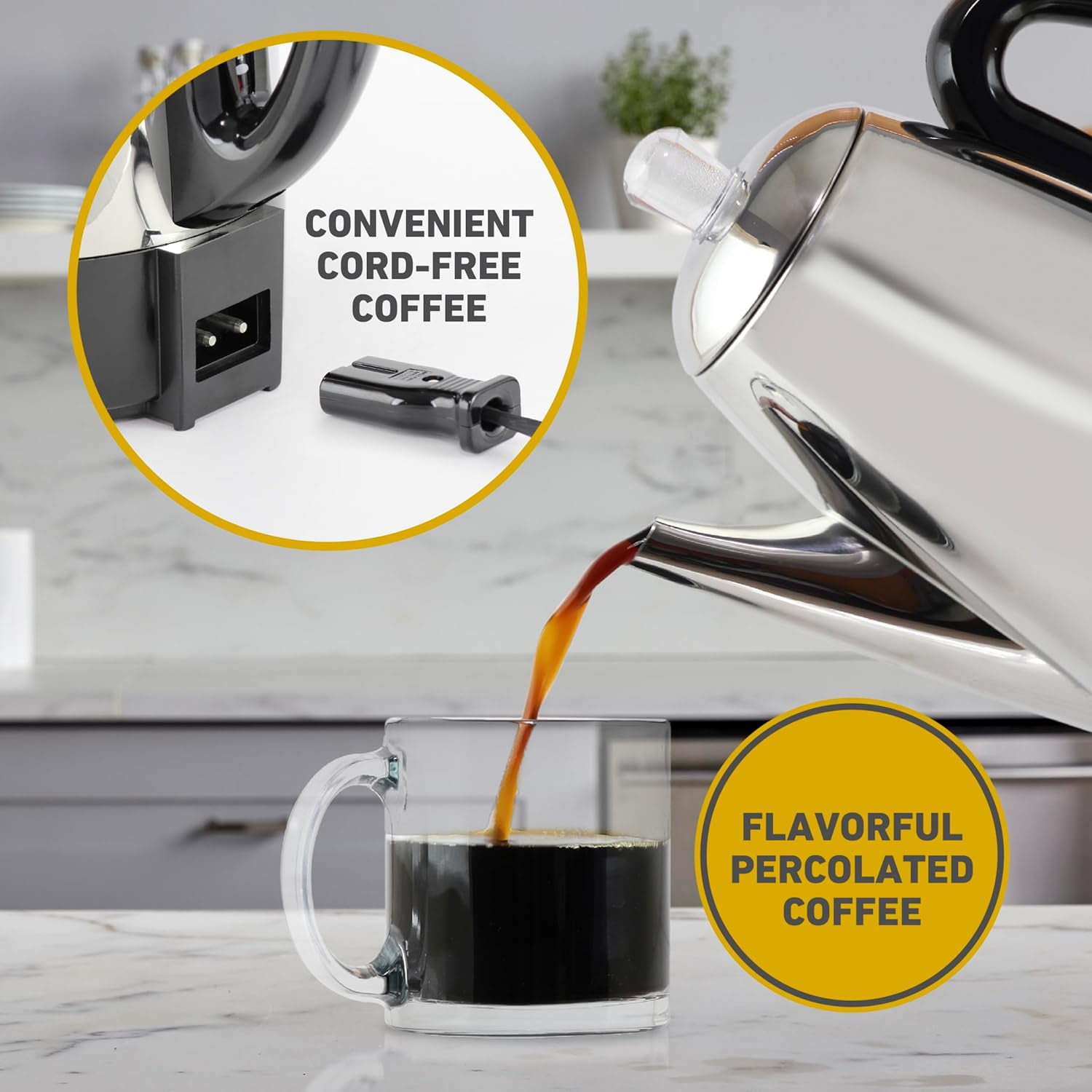 Classic Electric Percolator Coffee Maker 12-Cup Stainless Steel with Heat Resistant Handle