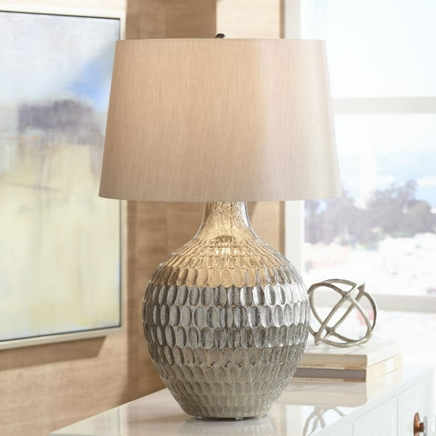 Possini Euro Design Modern Table Lamp Silver Textured