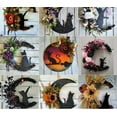 thumbnail image 3 of Ipopu Halloween Moon Cat Hanging Wreath - 11.81 Inch Black Decor, Twigs/Plastic/Wood, Multiple Patterns, for Home/Window & Cat Lovers, 3 of 4