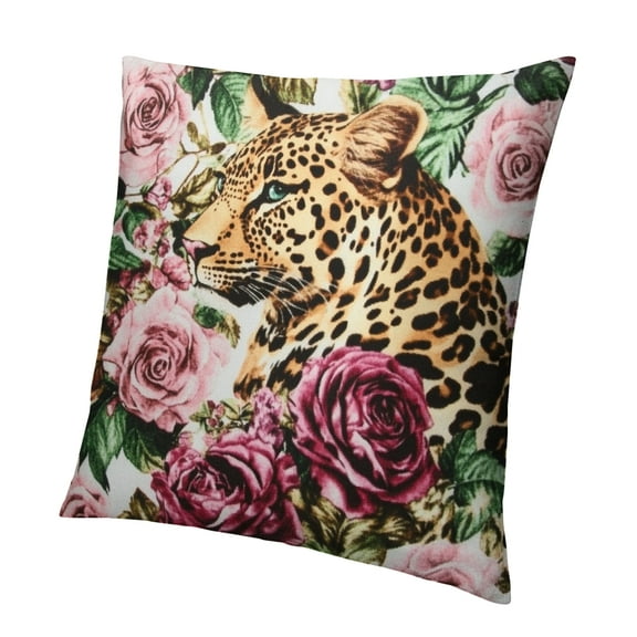 Patifu Animal Tiger Leopard Print Rose Flower Soft Comfortable Throw Pillow Decorative Pillow Cover for Bed Living Room Sofa Chair Cushions 12x12in