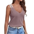 thumbnail image 1 of Dealovy Tank Tops for Women V Neck Sleeveless Lace Cute Summer Solid Color Loose Textured Basic Blouses, 1 of 5