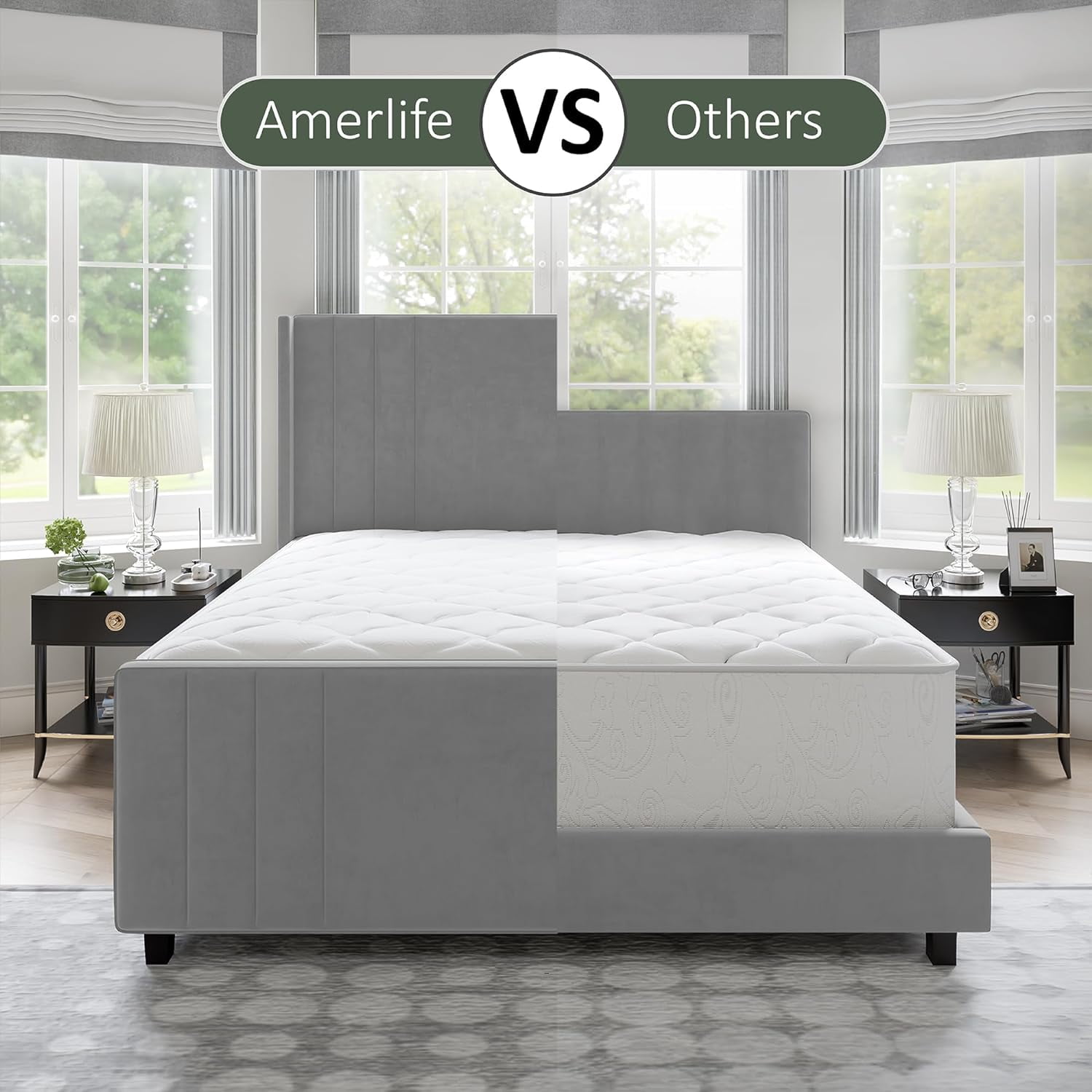 VANACC Velvet Upholstered King Size Bed Frame with Headboard & Footboard/Wingback for Adult Grey