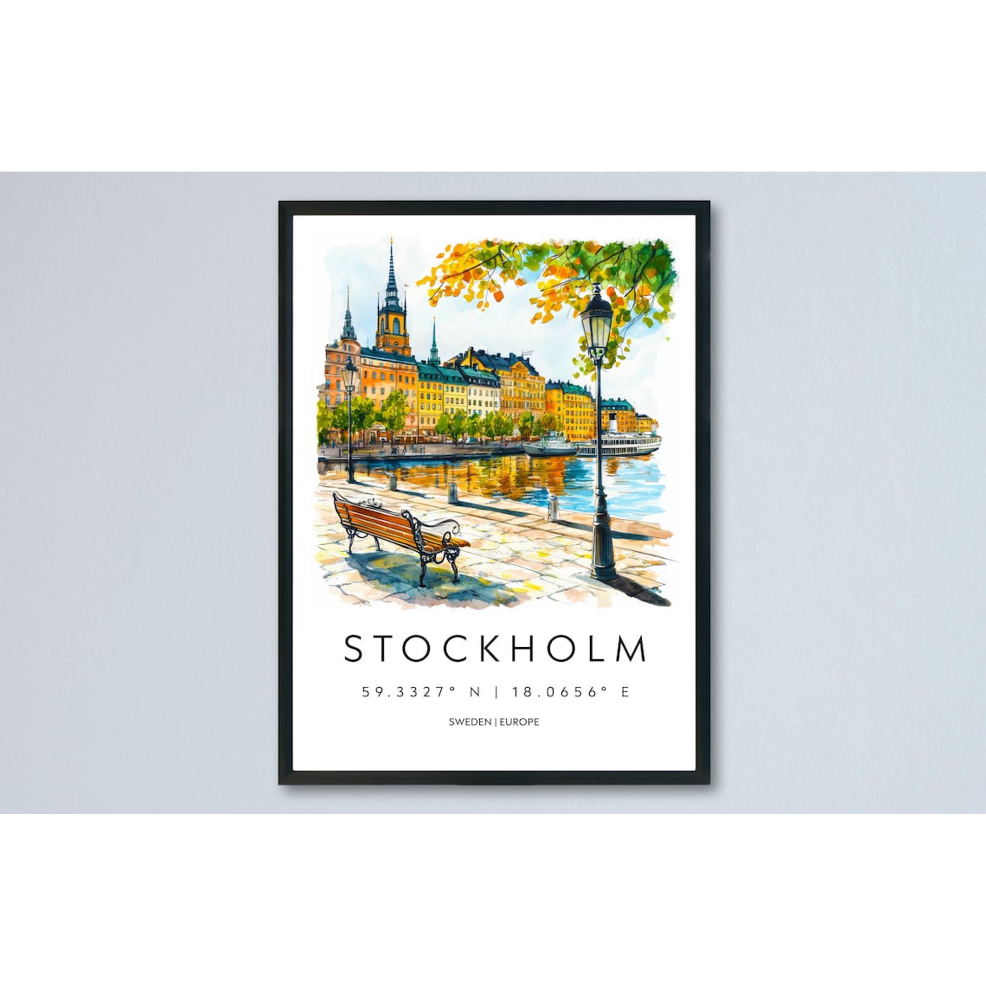 Stockholm Poster Stockholm Travel Print Stockholm Wall Art Stockholm Cityscape Painting Stockholm Souvenir Sweden Decor, Poster Only