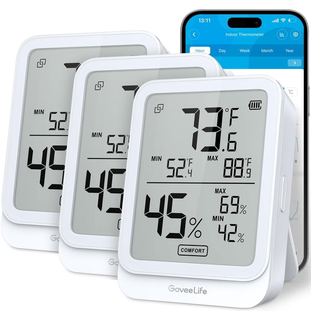 Higrómetro y termómetro GoveeLife H5104 con Bluetooth, paquete de 3