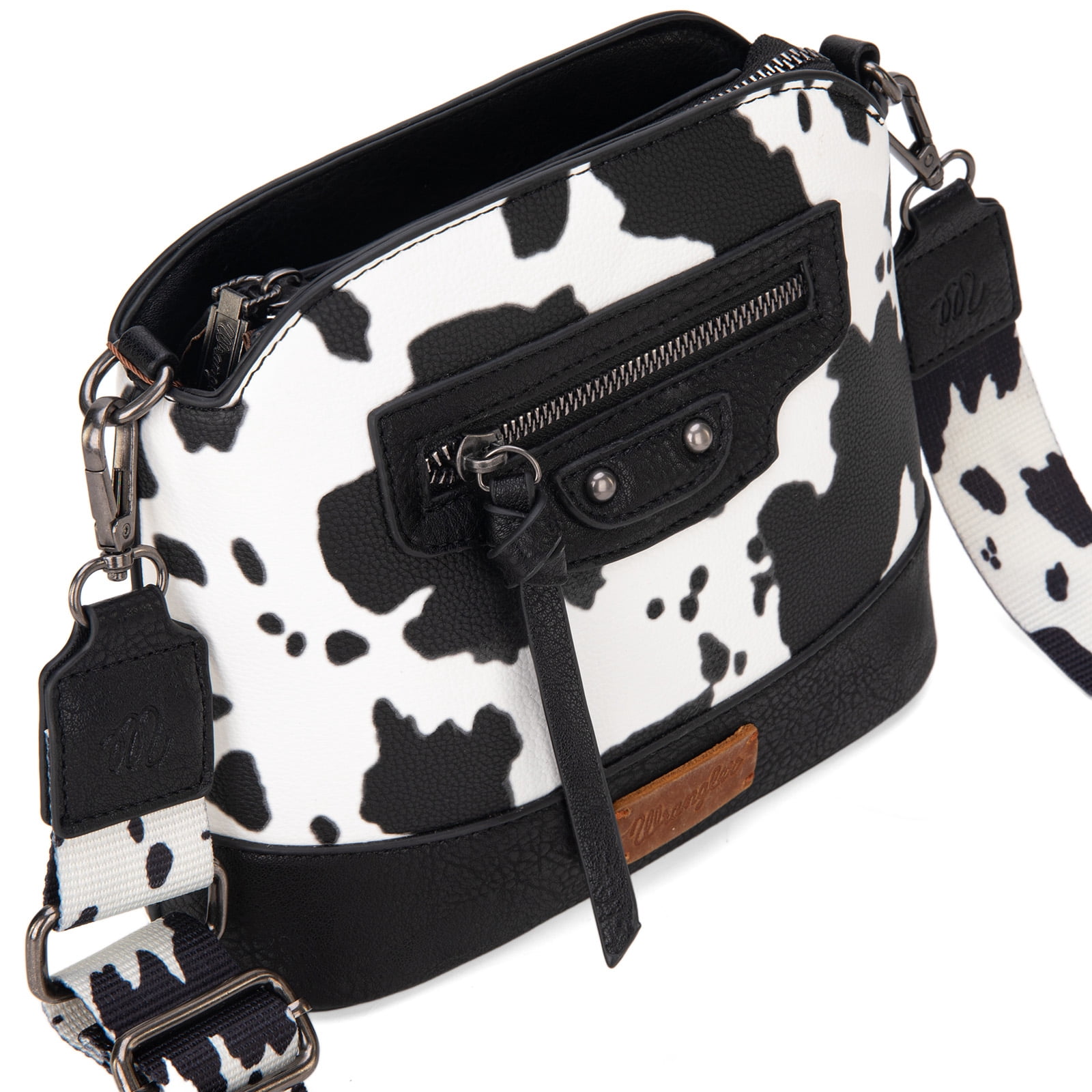 Wrangler Cow Print Crossbody Bag for Women Western Cross Body Purse with Signature Strap, Black