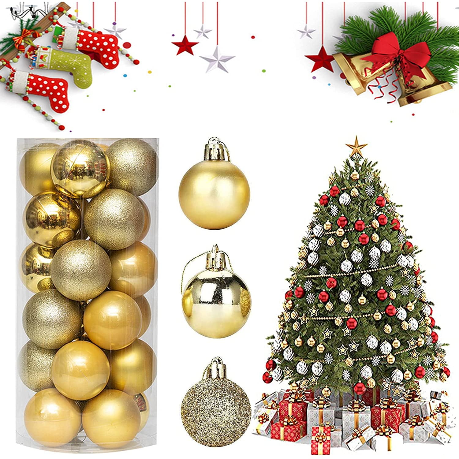for Holiday Party Decor Golden Shatterproof Christmas Tree Decorations Decorative Hanging Balls Ornaments Baubles LessMo 30PCS Golden Christmas Balls Ornament for Xmas Tree
