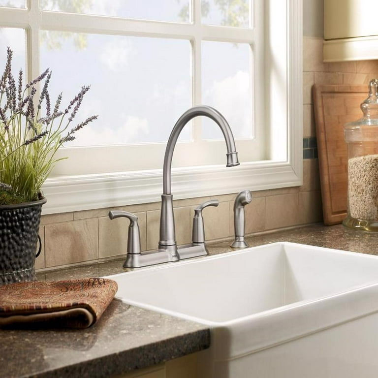 Moen Bexley Chrome Kitchen Faucet with Two Handles and Side