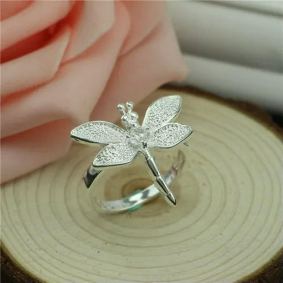 925 Sterling Silver Fashion Ring Dragonfly Shape Inlaid Crystal Gift Ring #179