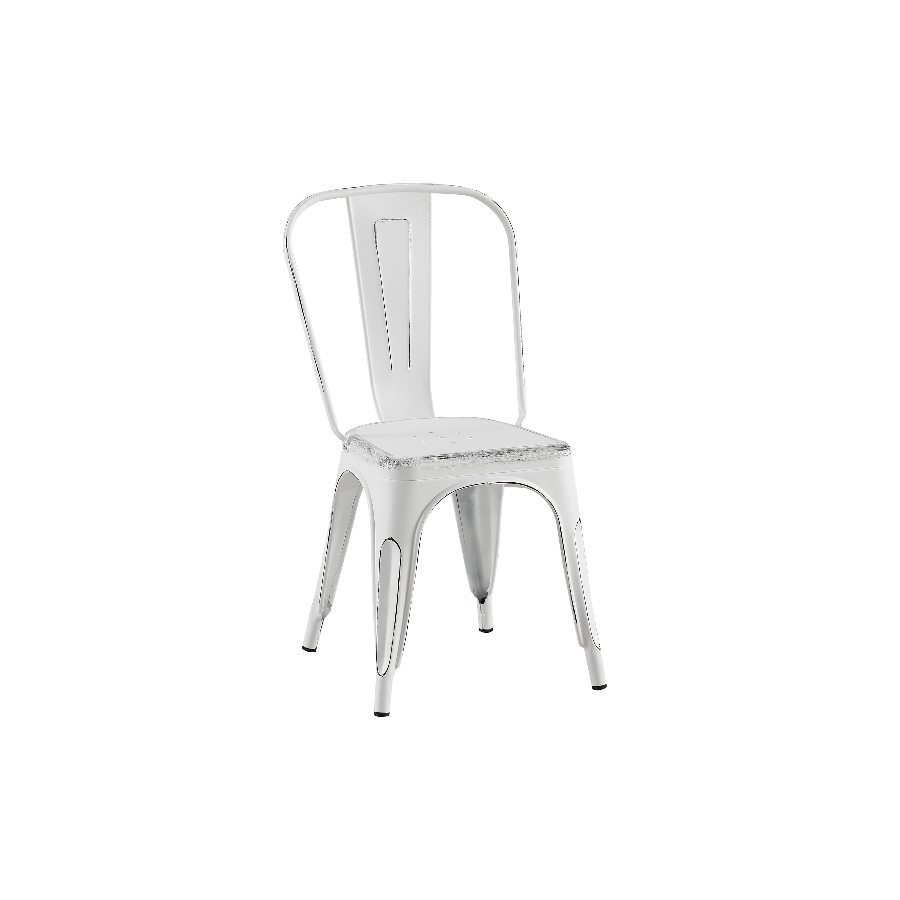 Sanded Matte White Industrial Metal Dining Chairs 18 Inch Seat Height Stackable, Set of 2