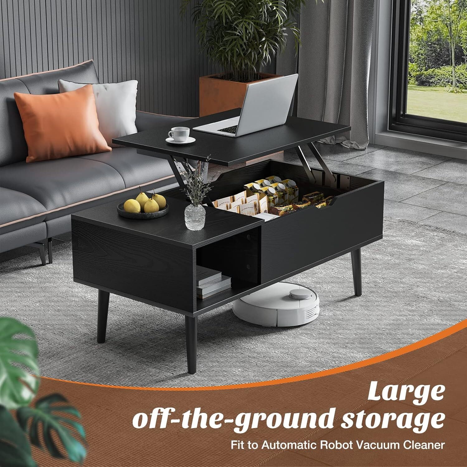 AENKYO Coffee Table, Lift Top Coffee Tables for Living Room with Storage Shelf and Hidden Compartment,Black