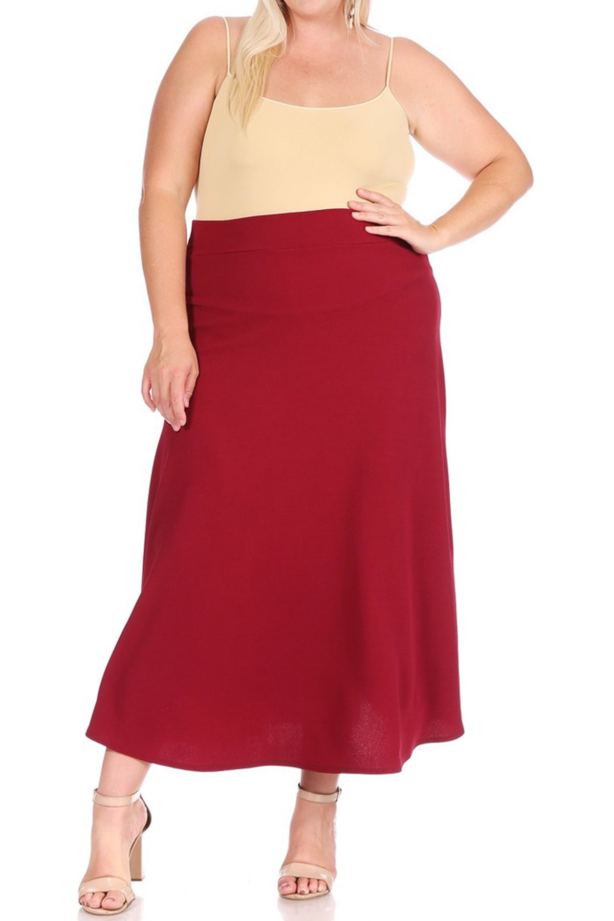 Women's Plus Size Flare A-line Long Skirt with Elastic Waistband -  Walmart.com