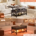 thumbnail image 4 of Homieasy Coffee Table Lift Top with LED Light and Power Outlet, Multi-Function Coffee Table Converts to Dining Table, Center Table with Shelves for Living Room Reception Home Office, Espresso, 4 of 7