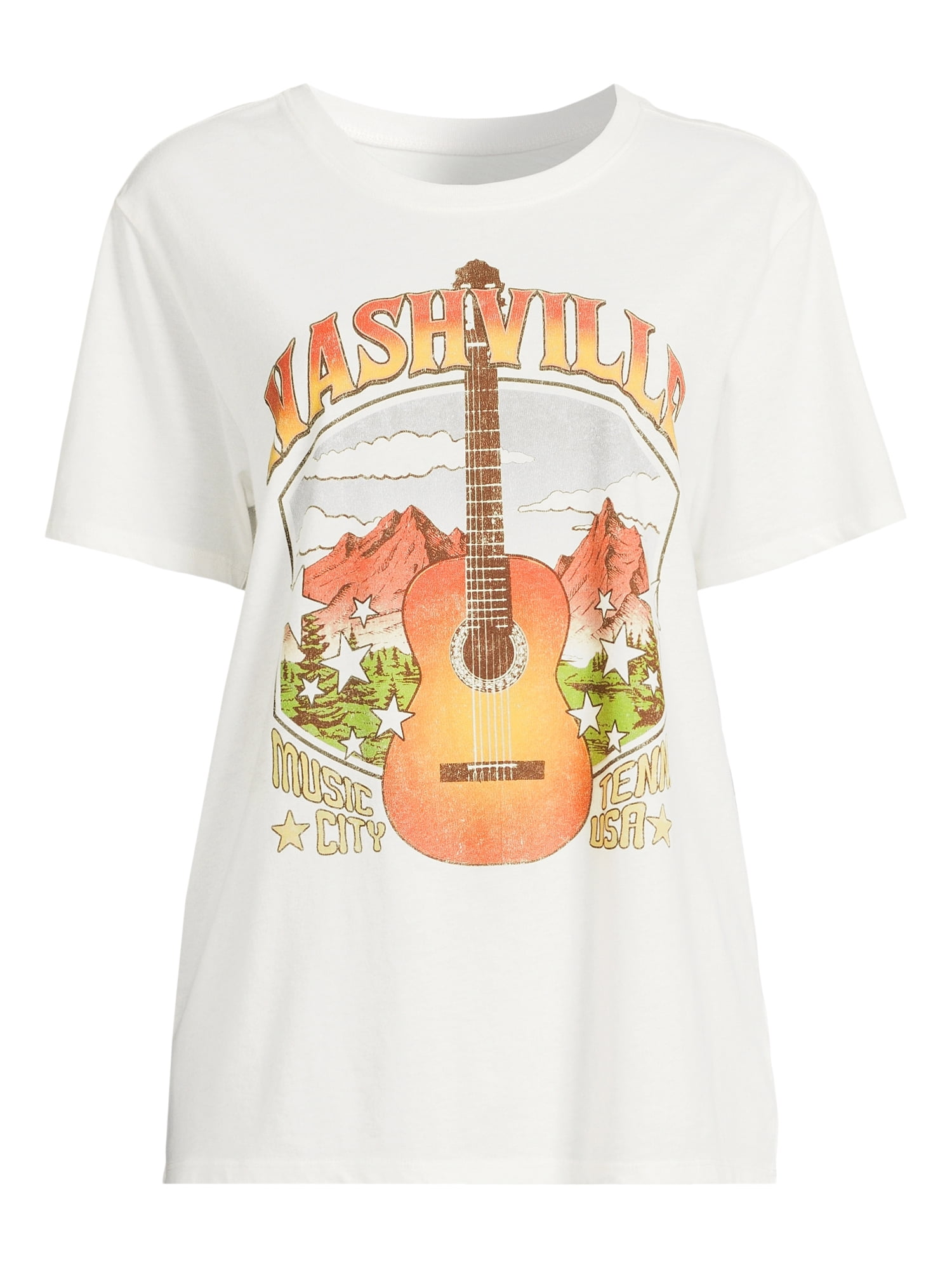 Time and Tru Women's Nashville Graphic Print T-Shirt, Sizes XS-XXXL