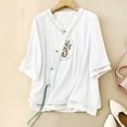 thumbnail image 2 of Birdeem Womens V-Neck Button Printed Loose Shirt with Three Quarter Sleeves Top, 2 of 12