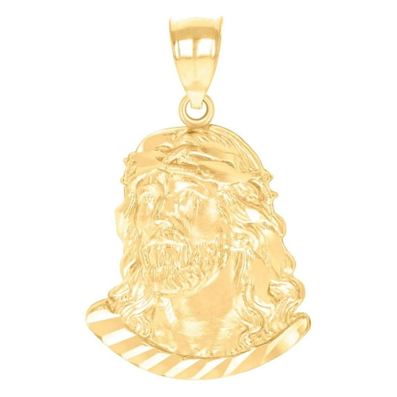 10k Yellow Gold Mens Jesus Religious Charm Pendant 26.7x16.2mm Wide Necklace for Men - 1.6 Grams